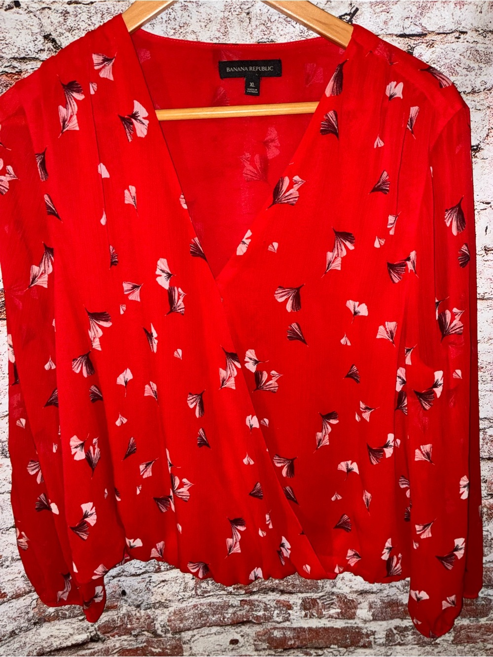 Banana Republic Red Floral Surplice Blouse